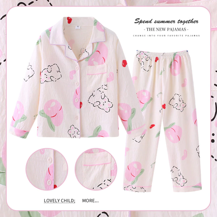 Flash Sale Quần Áo Trẻ Em Dài Tay Ve Áo Mặc Mặc Mặc Nhà Nhà Poly-cotton Cinnamoroll, Cảm Ứng Nhẹ & Mềm Mại, Đồ Đợi Bé Gái 12 - 13 Tuổi