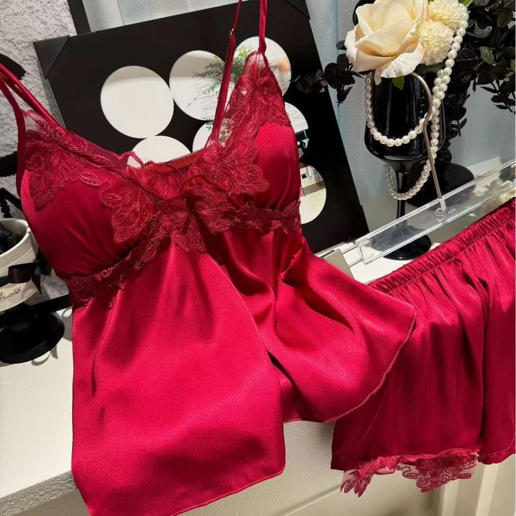 Gợi Cảm Nữ Đồ Ngủ Băng Lụa Quần Short Áo Bộ Đồ Ngủ Với Dây Mỏng Miếng Lót Ngực Váy Ngủ