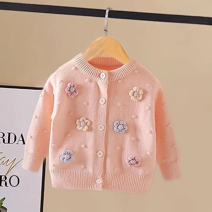 Áo len cardigan thêu hoa ba chiều cho bé gái Bé gái 1 tuổi Thoải mái 2 Áo khoác dệt kim mềm mại 34