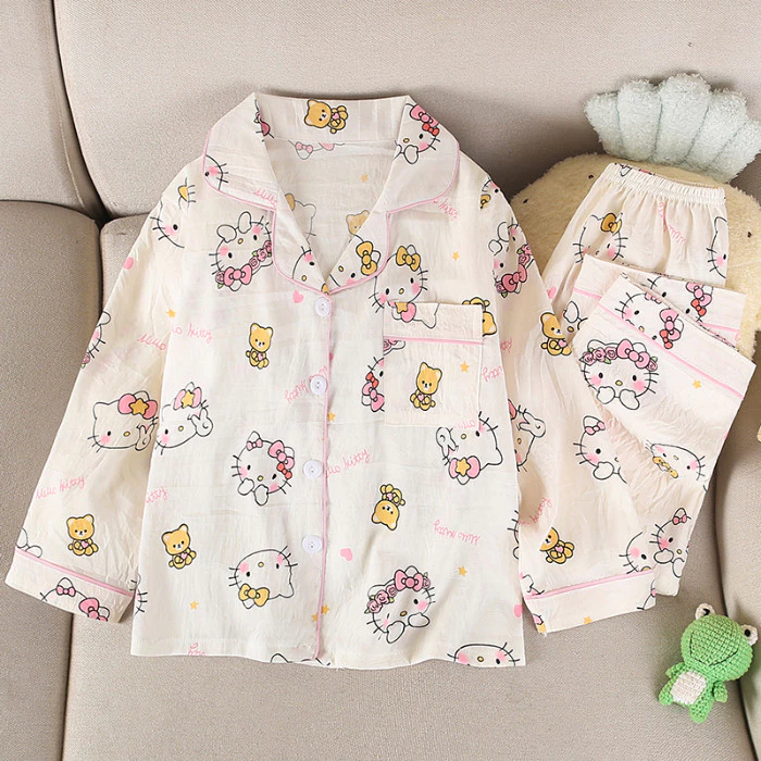 Giá cả phải chăng Đồ ngủ trẻ em KT Cat Teen 's Dài tay Ve áo Váy ngủ Cozy Poly-cotton Girls Nightie cho 12 - 13 tuổi