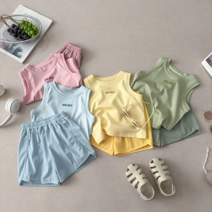 Bộ quần áo mùa hè hai mảnh cho bé mùa hè Bộ quần áo vest nam và nữ mùa hè Bộ hai mảnh