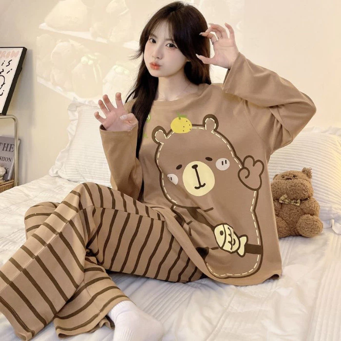 Đồ mặc nhà thông thường Phong cách Bộ đồ ngủ bé gái Giải trí hàng ngày Vải Cotton giả cho trẻ lớn tuổi