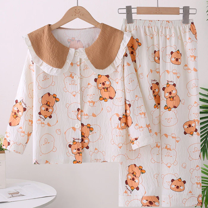 Phong Cách Công Chúa Capybara Hoạt Hình Bộ Đồ Ngủ Đồ Ngủ Peter Pan Cổ Áo Cardigan Cho Thanh Thiếu Niên