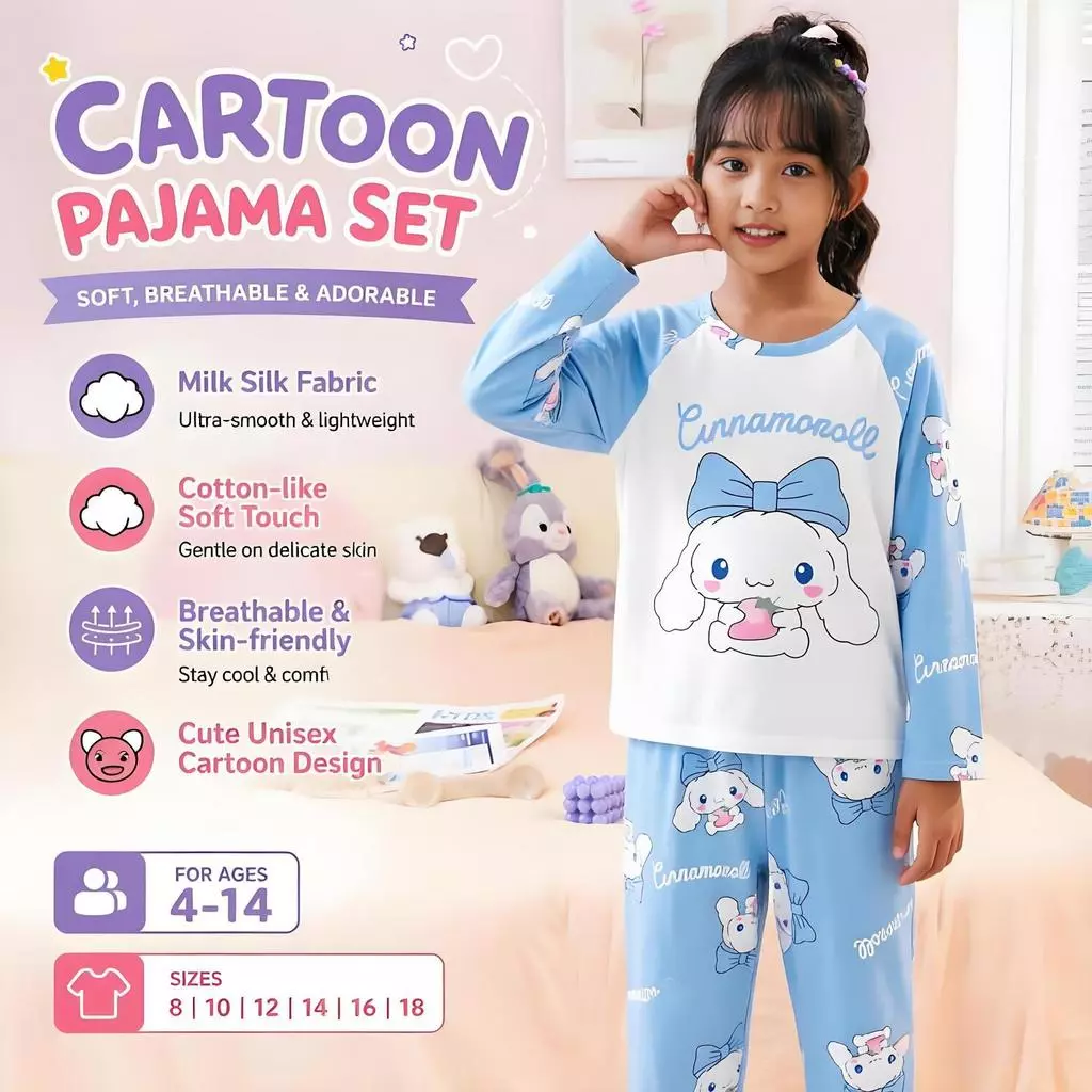 Bộ đồ ngủ trẻ em màu trắng tím Bộ đồ ngủ trẻ em hấp thụ độ ẩm & quần dài tay thoáng khí cho trẻ em