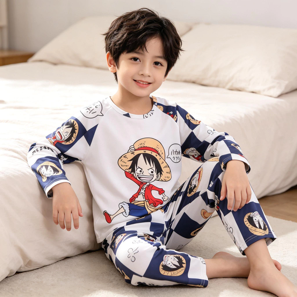 Casual Homewear Phong Cách Mùa Xuân Thu Bộ Đồ Ngủ Đồ Ngủ Khủng Long In Hình Hoạt Hình Cho Người Nhện Quạt Trẻ Em