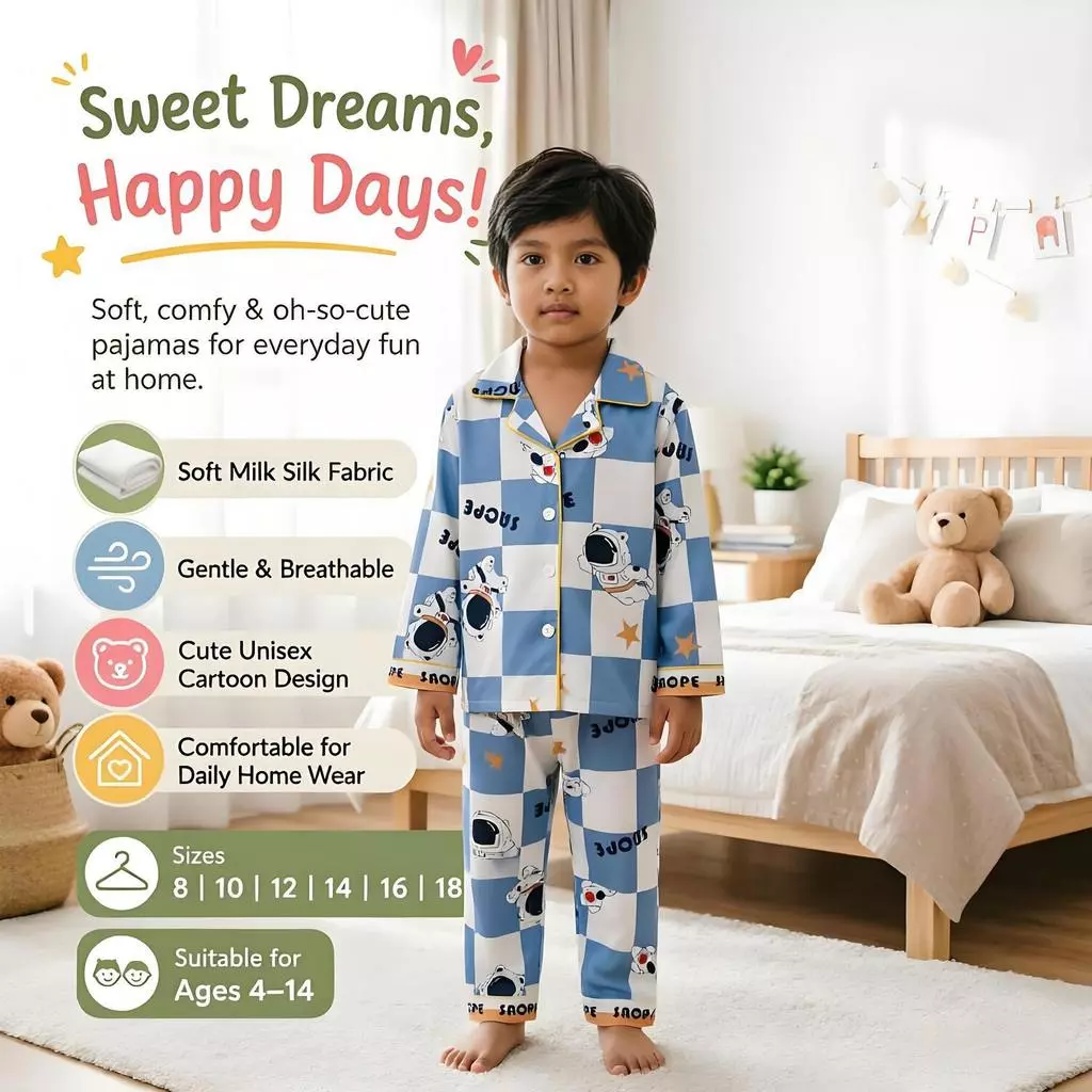 Bộ đồ ngủ bé trai phong cách chủ đề không gian Bộ đồ ngủ giải trí tại nhà Thiết kế bàn cờ xanh trắng dành cho học sinh tiểu học