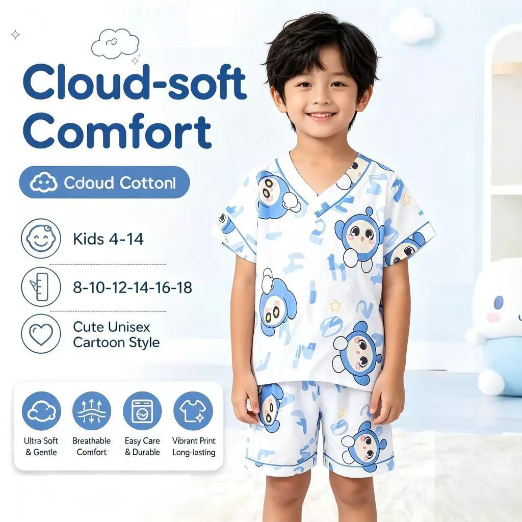 Bộ Hello Kitty Phong Cách Đơn Giản & Thoải Mái Mặc Phòng Máy Lạnh In Hình Hoạt Hình Cho Bé Gái