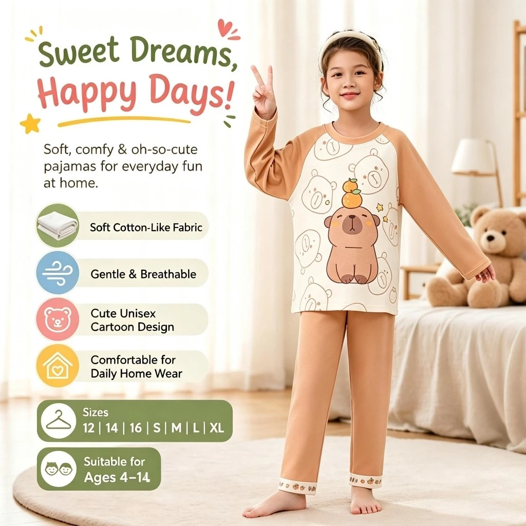 Bộ đồ gia đình phong cách dễ thương ngọt ngào dành cho trẻ em Hoạt động trong nhà Bộ quần dài tay cho bé gái