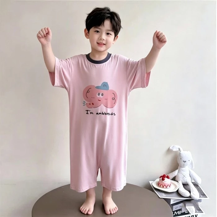 Bộ áo liền quần trẻ em Modal, đồ ngủ trẻ em, quần áo mặc nhà trẻ em, áo liền quần mỏng mùa hè cho b
