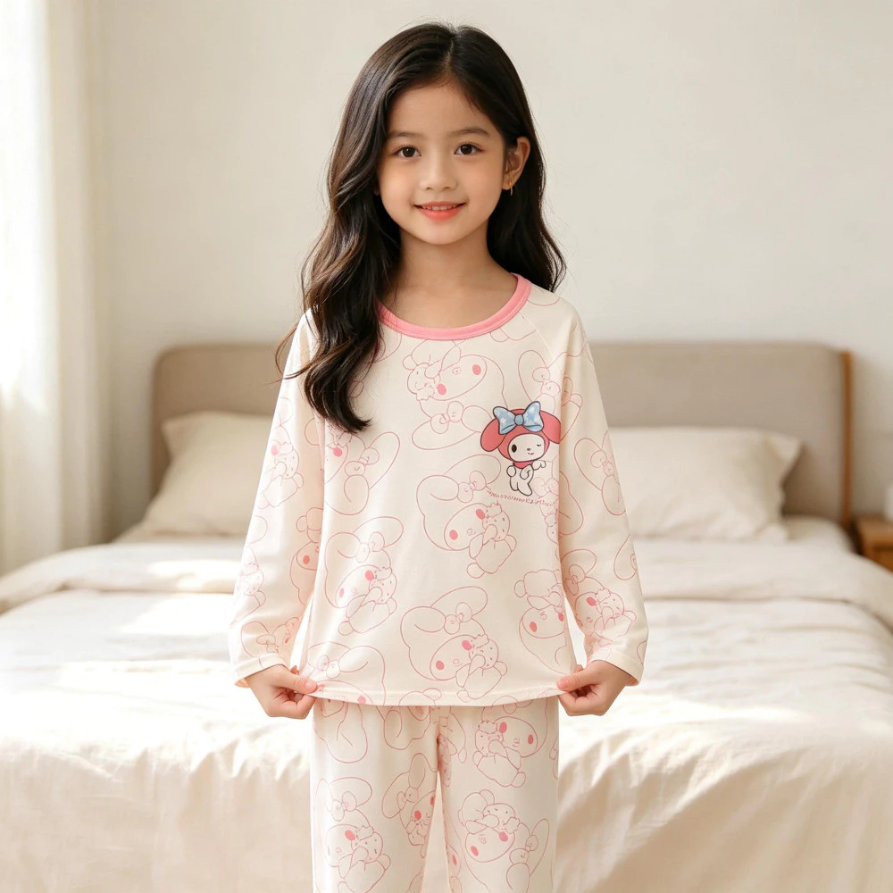 Cổ Tròn Phong Cách Đơn Giản My Melody Bộ Đồ Ngủ Mặc Hàng Ngày Dài Tay & Quần Bộ Cho Trẻ Em
