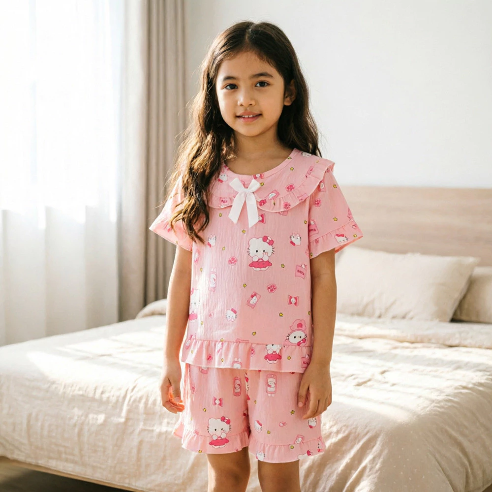 Bộ Hello Kitty phong cách đáng yêu dễ thương Bộ máy lạnh mặc phòng ngắn tay & quần Short cho thanh thiếu niên