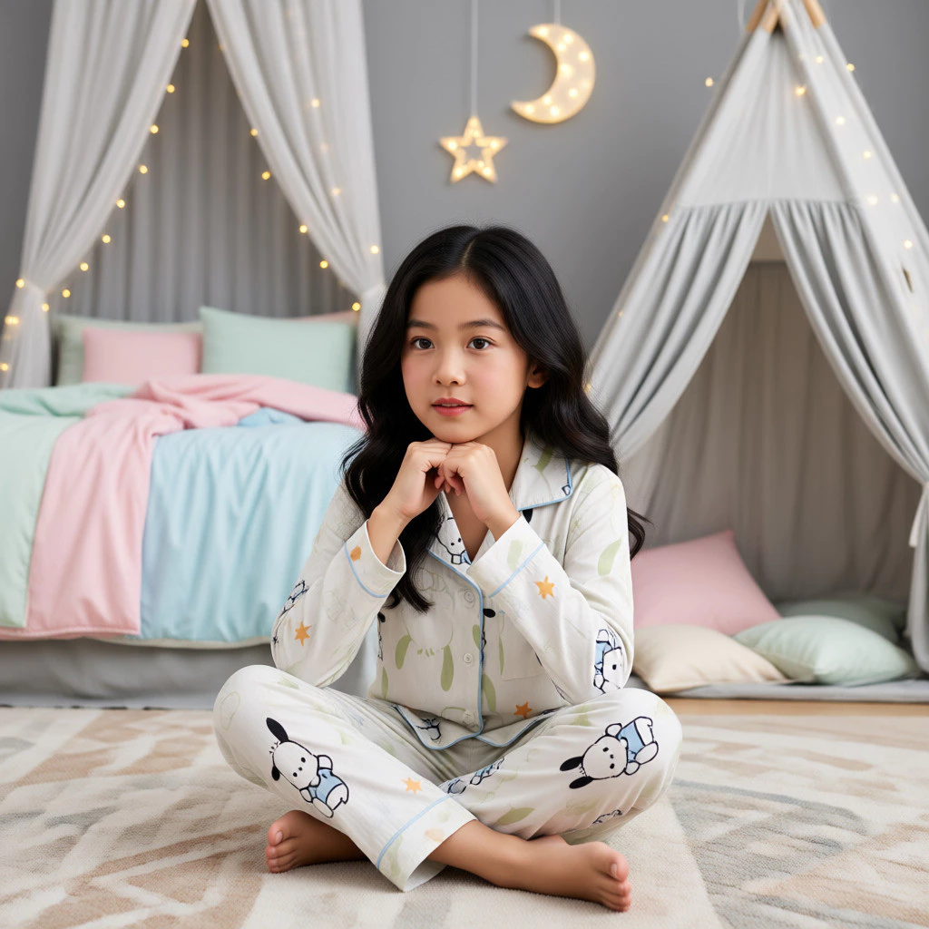 Phong cách gia đình giản dị Bộ đồ ngủ dài tay cho bé gái Quần áo hoạt động trong nhà Bộ đồ ngủ Cardigan hai mảnh dành cho bé gái từ 3-12 tuổi