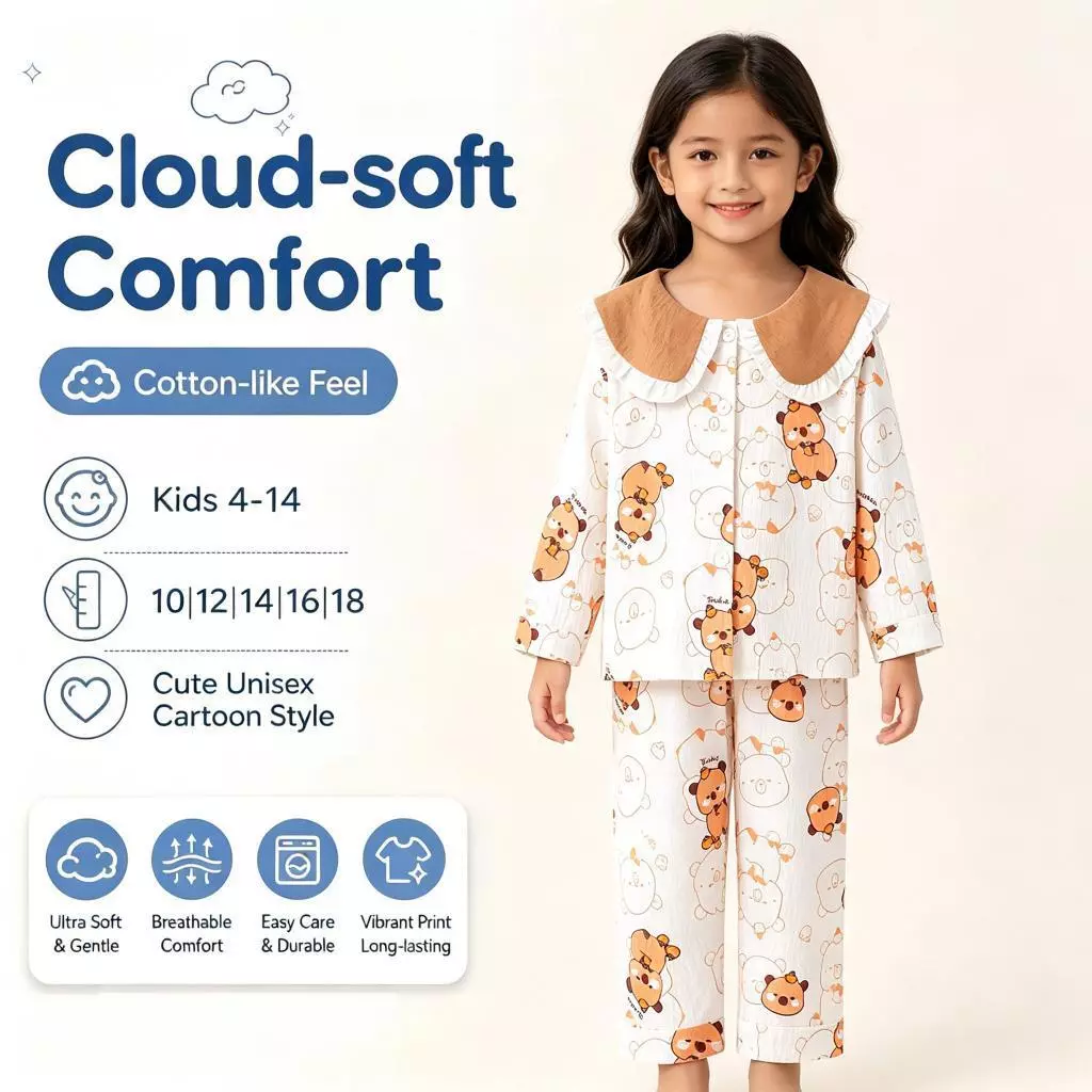 Hoạt Hình Phong Cách Dễ Thương Mùa Xuân Thu Cardigan Bộ Đồ Ngủ Giải Trí Hàng Ngày Peter Pan Cổ Áo Thiết Kế Cho Trẻ Em