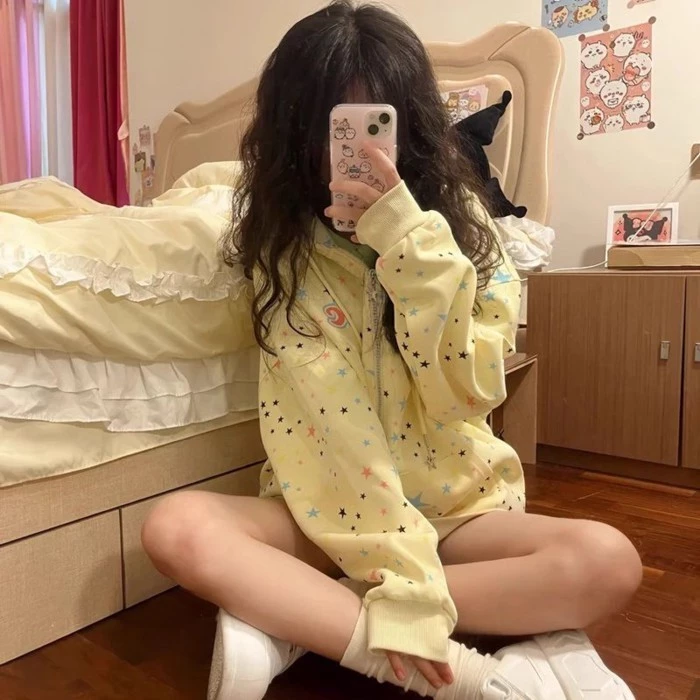 Áo len cardigan in hình ngôi sao dành cho nữ sinh Áo khoác có mũ trùm đầu dành cho học sinh N