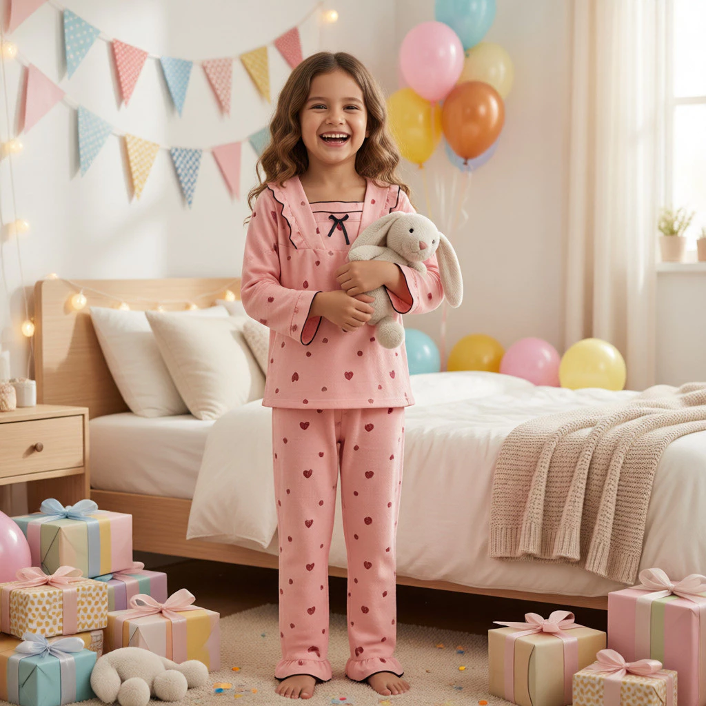 Bộ đồ ngủ Cotton bong bóng màu tím mộng mơ Bộ đồ ngủ thoải mái & thoáng khí Kuromi in toàn bộ cho bé gái từ 3-12 tuổi