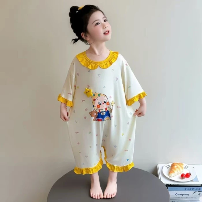 Bộ đồ ngủ một mảnh lụa băng dành cho bé gái trong mùa hè Bộ áo liền quần mỏng có điều hòa dành cho