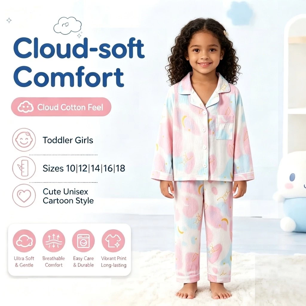 Macaron Color Scheme Áo len Cardigan dài tay cho bé gái Bộ đồ ngủ mùa xuân thu Hello Kitty in toàn bộ cho bé gái