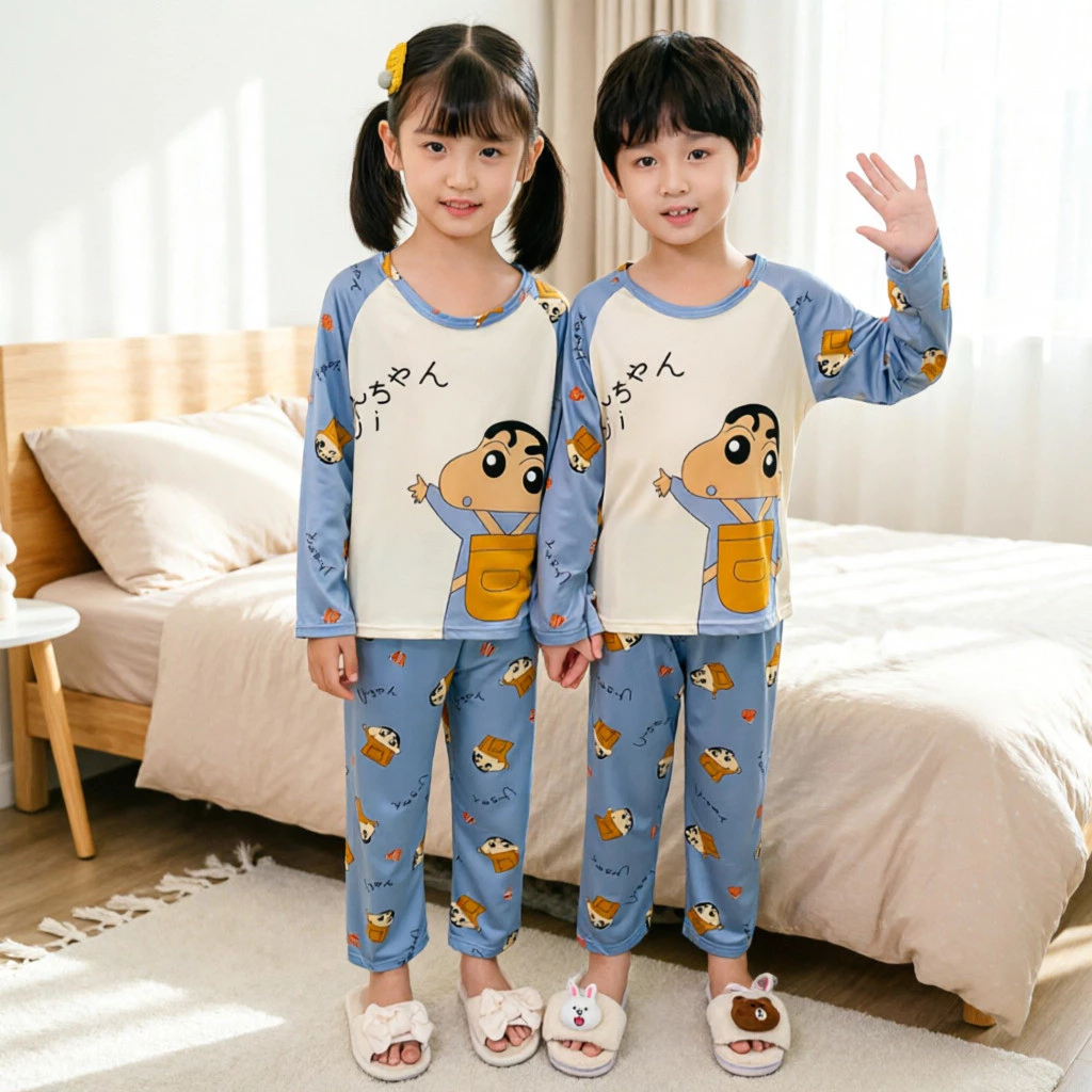 Hoạt Hình Phong Cách Vui Nhộn Xuân Thu Trẻ Em Loungewear Mềm Mại Thân Thiện Với Da Thiết Kế Cổ Tròn Cho Học Sinh Tiểu Học & Trung Học
