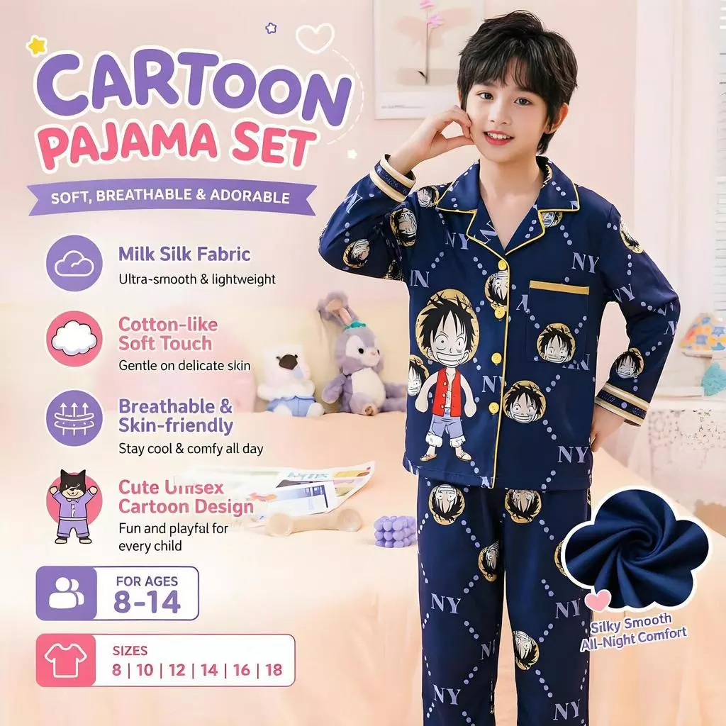 Anime Nhật Bản Phong Cách Trẻ Em Xuân Thu Bộ Đồ Ngủ Cổ Tròn Dài Tay Áo Cardigan Cho Bé Trai