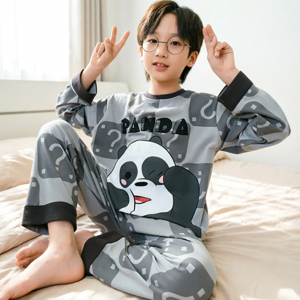 Bộ đồ ngủ bé trai phong cách thời trang đơn giản Bộ đồ ngủ mùa xuân thu Đồ mặc nhà rộng rãi phù hợp cho học sinh