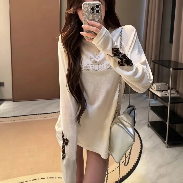 Áo thun dài tay in họa tiết da báo cổ điển Mỹ dài tay chống nắng mỏng và áo đa năng