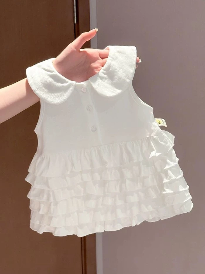 Đầm Bé Gái Mùa Hè Mới Bé Gái Ngọt Ngào Đầm Công Chúa Cổ Búp Bê Bánh Đầm Trẻ Em Bể Đầm