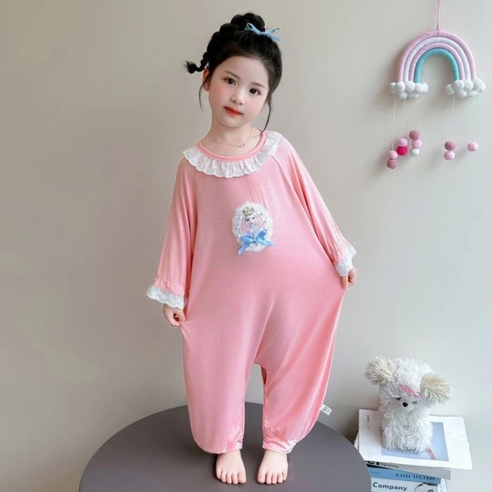 Công Chúa Elsa Trẻ Em Ice Silk Một Bộ Đồ Ngủ Bé Gái Điều Hòa Quần Áo Mùa Hè Dài Tay Mỏng Bé Gái Nhà