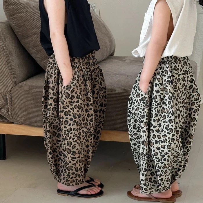 Quần chống muỗi trẻ em mùa hè bé trai và bé gái quần dài in họa tiết da báo rừng dáng rộng cho bé q