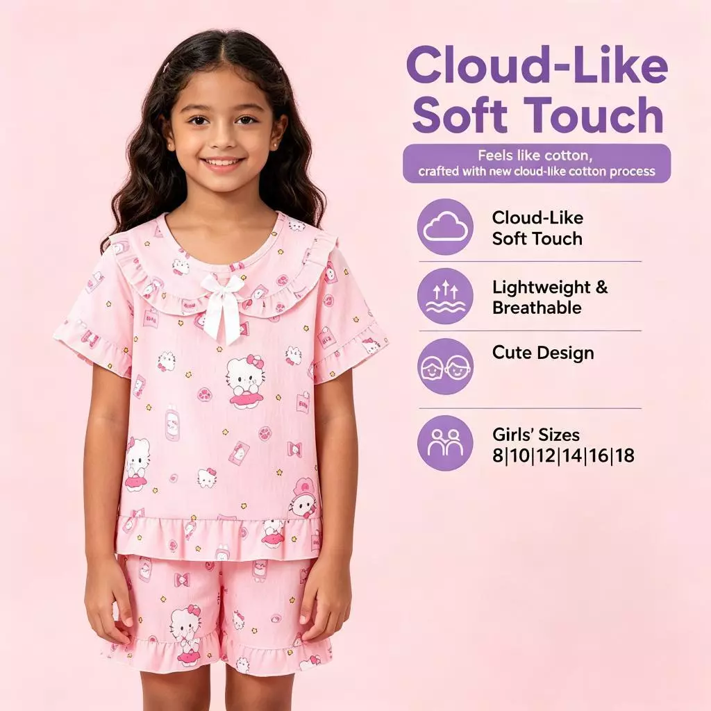 Quần áo gia đình thông thường Phong cách Bộ đồ ngủ trẻ em Đồ ngủ Vòng cổ búp bê cho bé gái