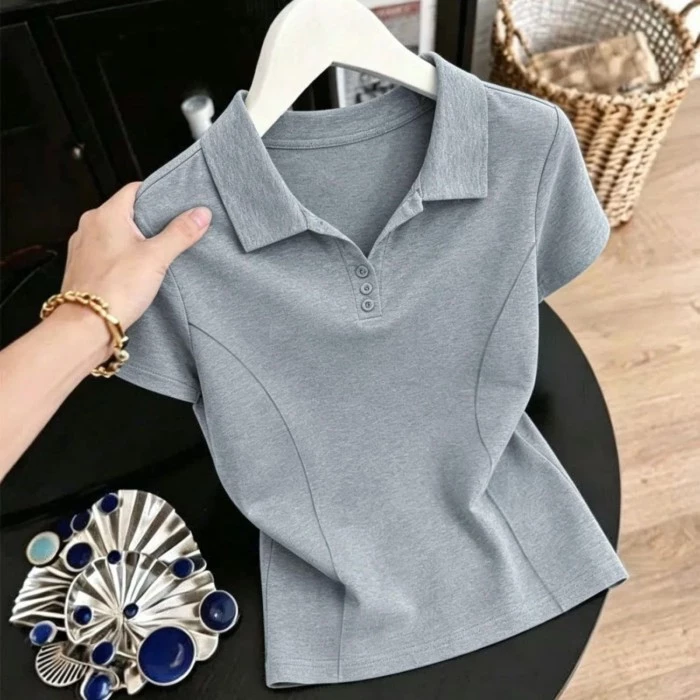 Áo thun ngắn tay có cổ dáng rộng dáng rộng Áo sơ mi POLO thông thường dành cho nữ