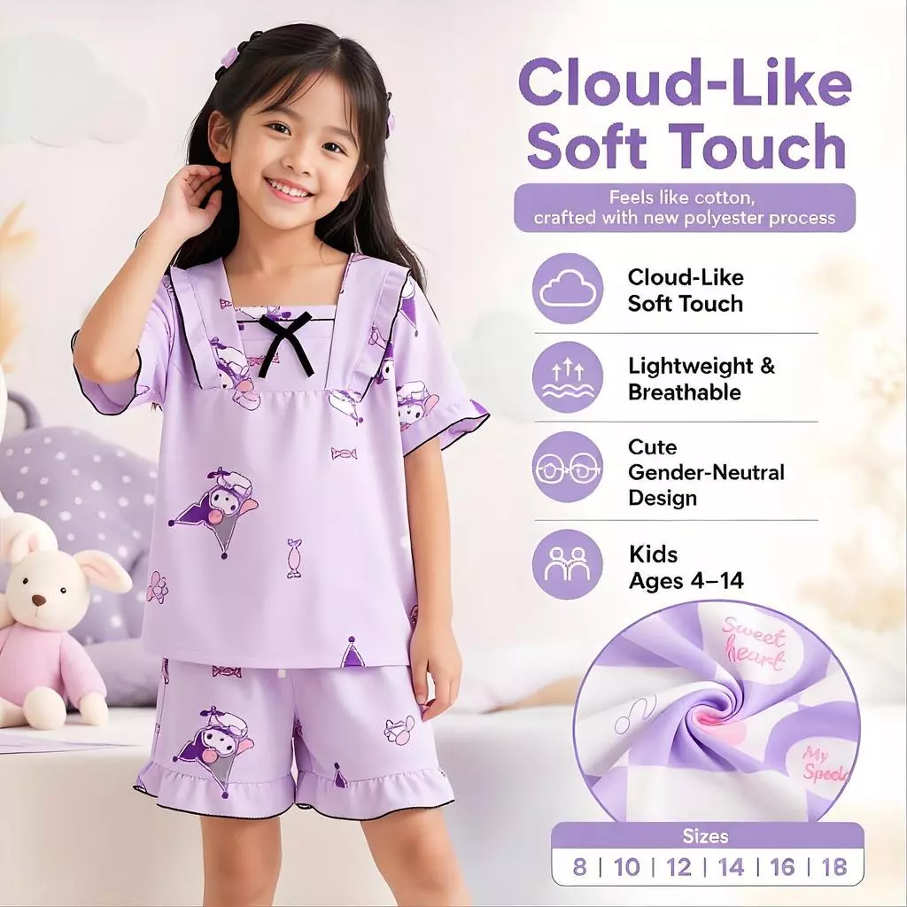 Bộ Đồ Ngủ Trẻ Em Mùa Hè Lãng Mạn Áo Khoác Ngoài Loungewear Trái Tim In Hình Tất Cả Cho Học Sinh Tiểu Học