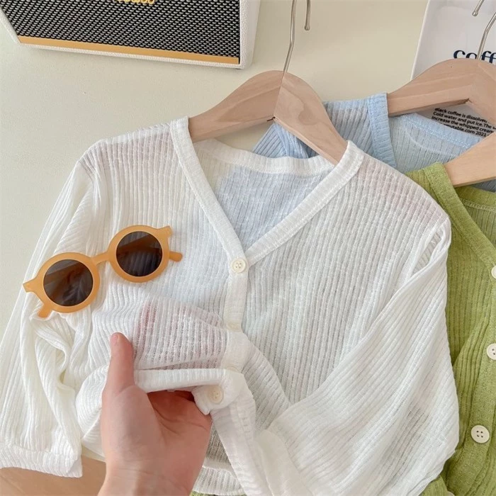 Áo khoác điều hòa bé gái dáng cardigan, phong cách dễ thương như áo len mỏng