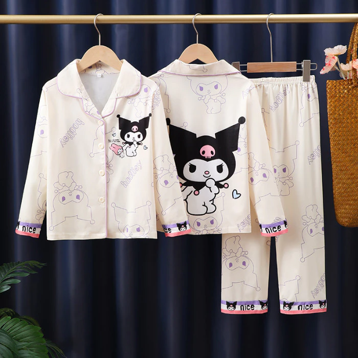 2026 Phiên Bản Năm Mới Eid Mubarak Trang Phục Trẻ Em Màu Hồng Kuromi Teen Dài Tay Ve Áo Bộ Đồ Ngủ Sang Trọng Cô Gái Mặc Ở Nhà Cho 4 - 5 Tuổi