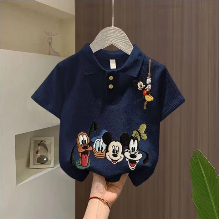 Quần áo trẻ em cotton nguyên chất mùa hè phong cách hoạt hình nam nữ quần áo trẻ em in hình Mickey