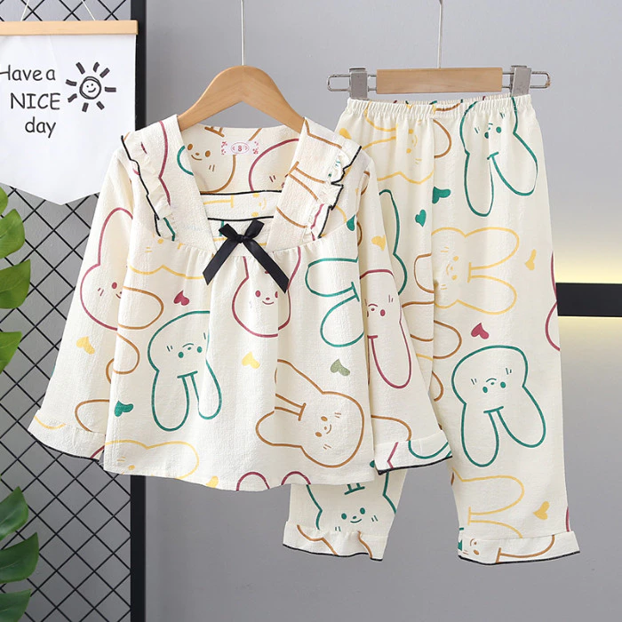 2026 Phiên Bản Năm Mới Giảm Giá Flash Quần Áo Trẻ Em Dài Tay Cổ Vuông Bộ Đồ Ngủ Vui Nhộn Poly-cotton Bé Gái Bộ Đồ Ngủ Cho 3 - 4 Tuổi