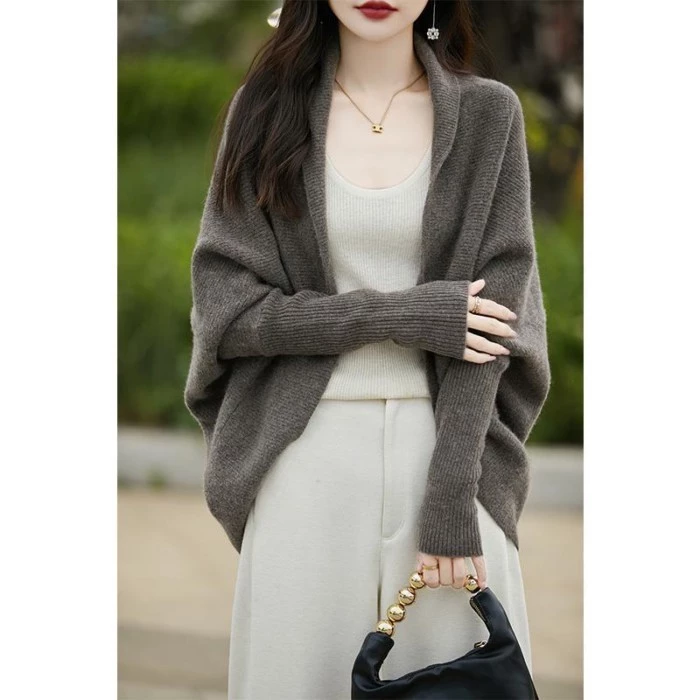 Áo khoác cardigan dệt kim hình kén bên ngoài áo khoác len có tay cánh dơi rộng rãi dành cho nữ