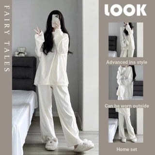 Bộ Đồ Ngủ Màu Trơn Nhiều Màu Nữ Phiên Bản Hàn Quốc Đơn Giản Dài Tay Loungewear Set Nữ Loungewear Set Đồ Ngủ