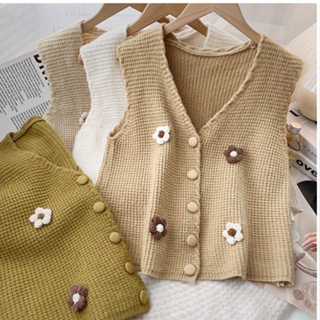 Áo Sweater Dệt Kim Không Tay Dáng Rộng Cổ Chữ V Phong Cách Hàn Quốc Dành Cho Nữ