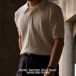 Mùa Hè Băng Lụa Đan Áo Polo Nam Nửa Tay M-3XL Retro Mỹ Ve Áo Nửa Tay Len Close-Dot Rỗng Thời Trang Nửa Tay