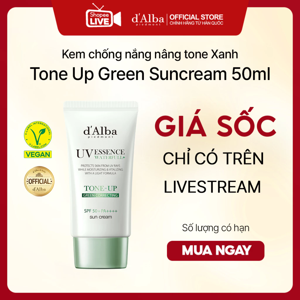[Live] d'Alba kem chống nắng nâng Tone Xanh Green toneup suncream 50ml