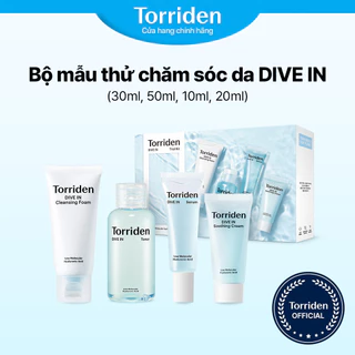 [Torriden Chính hãng] Bộ mẫu thử mini DIVE IN Hyaluronic Acid, Sữa rửa mặt 30ml, Toner 50ml, Serum 20ml, Kem làm dịu da 20ml, dưỡng ẩm sâu cho da sáng bóng