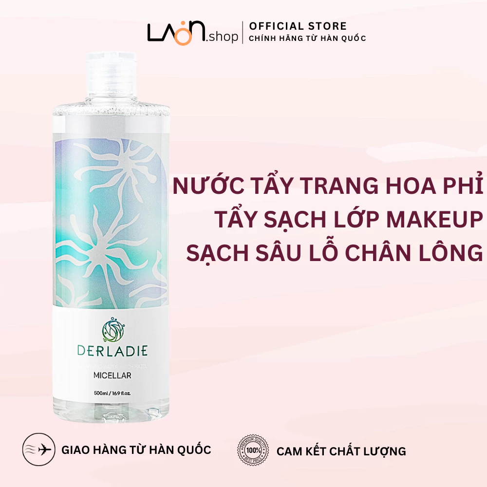 [Chính Hãng]Nước tẩy trang Derladie Cleansing Water Witch Hazel làm sạch, ngừa mụn trên da 500ml