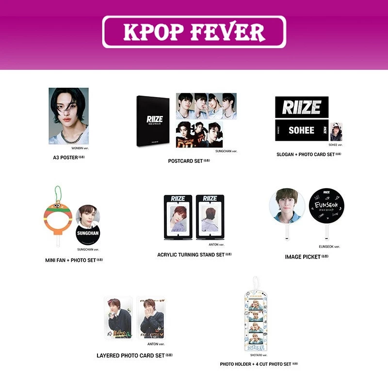 Vật phẩm KPOPFEVER RIIZE - RIIZE UP (Slogan/ Bưu thiếp Ảnh/ Mô hình/ Vòng cổ/ Thẻ ảnh)