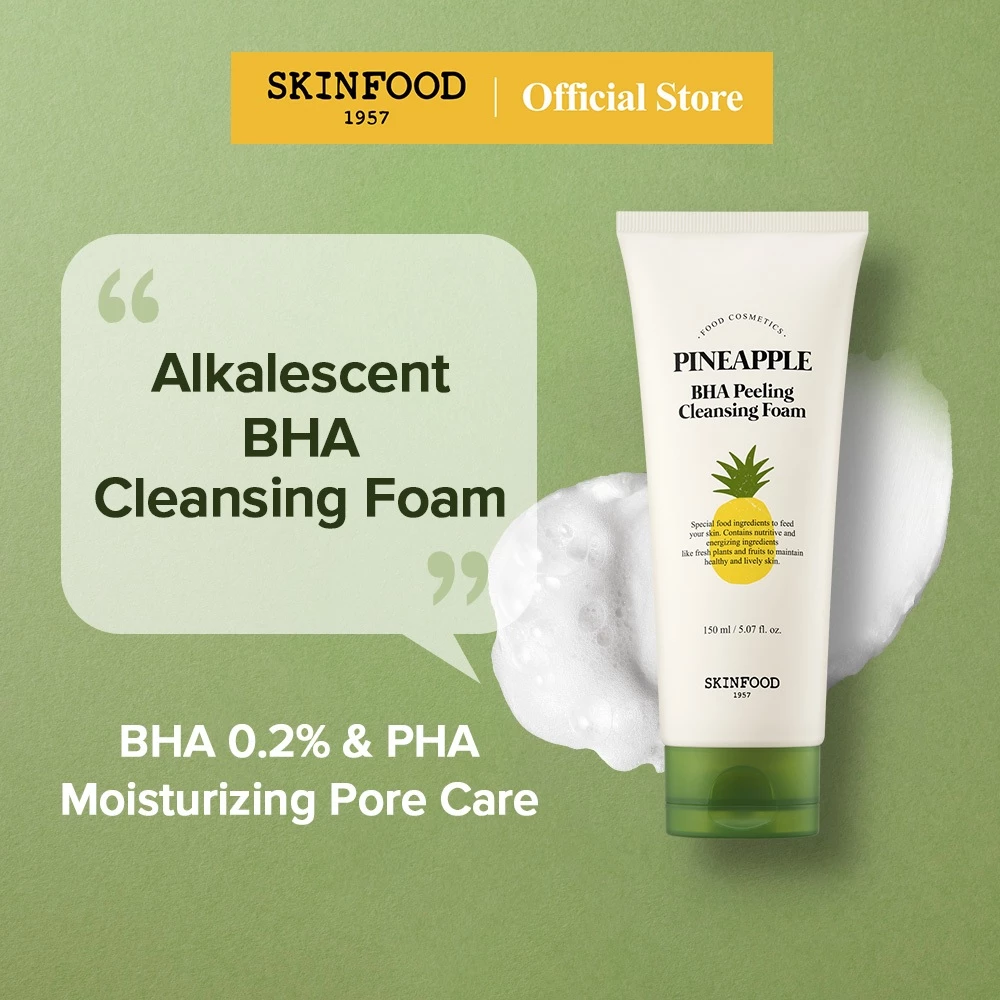 [SKINFOOD Official] Sữa rửa mặt tạo bọt dứa BHA 0.2% làm sạch lỗ chân lông, pH 9.00±0.50 Alkalescent Pineapple BHA Peeling Cleansing Foam 150ml