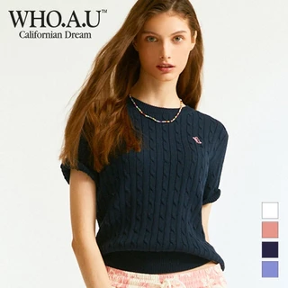 [WHO.A.U] Áo Sweater Surfing Bear Cable Short Sleeve Basic Fit Women Style | WHKAD3702F