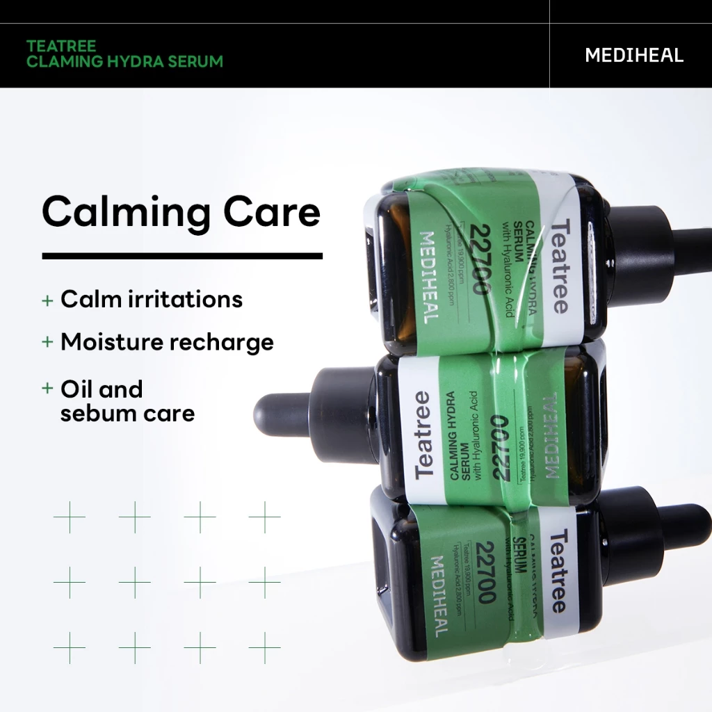 Mediheal CHÍNH THỨC Tea tree Calming Moisture Serum 40ml (Teatree, Hyaluronic Acid): Tác dụng làm dịu nhẹ không gây kích ứng cho da nhạy cảm