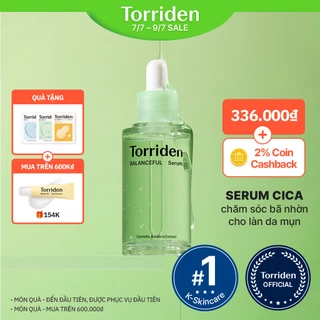 [Torriden Chính hãng] Serum BALANCEFUL CICA, chăm sóc bã nhờn, làm sạch tế bào da chết, giảm mẩn đỏ, cho làn da mụn, 50ml