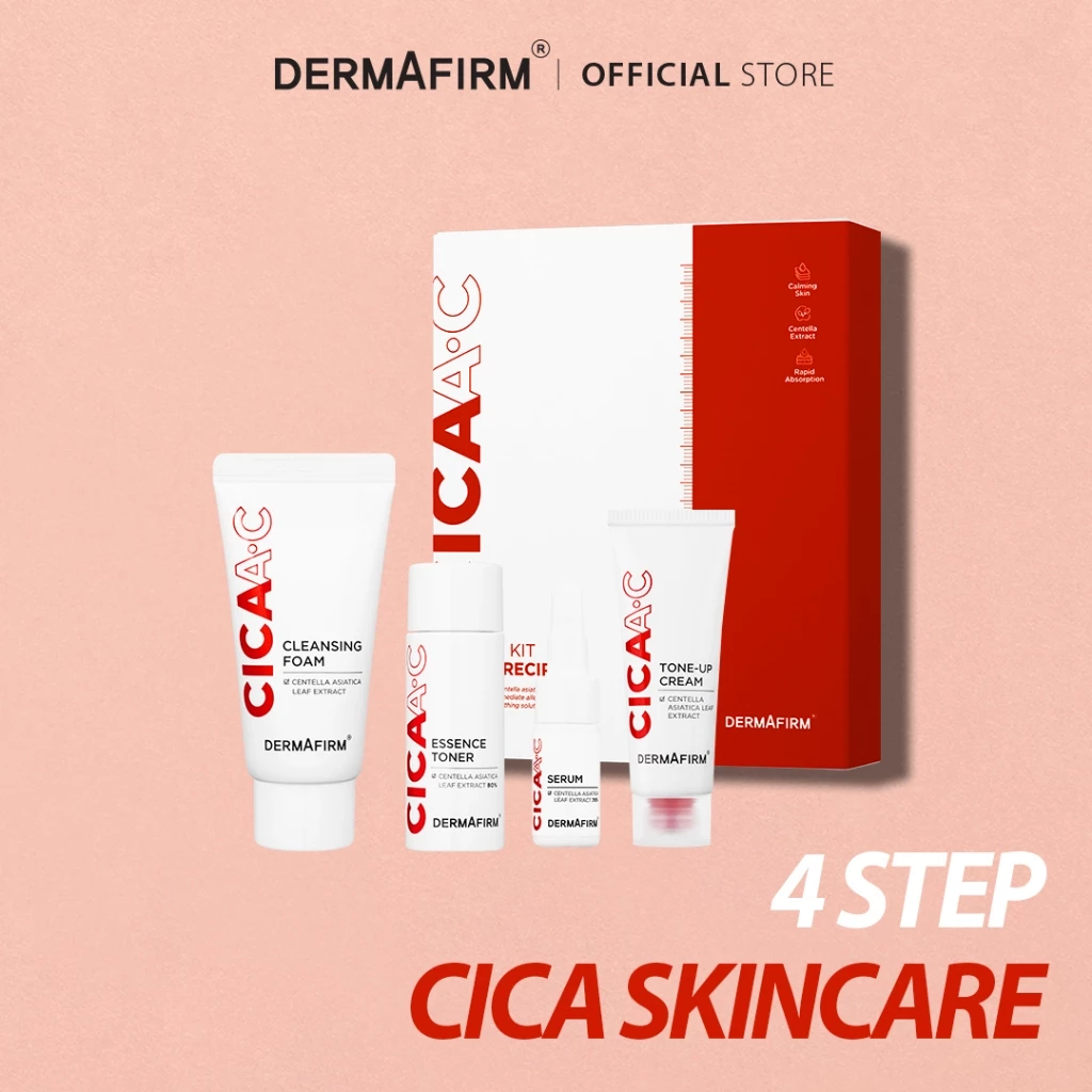 DERMAFIRM Bộ dùng thử CICA A.C (Sữa rửa mặt, Nước hoa hồng, Huyết thanh, Kem) 4 bước kích thước du lịch