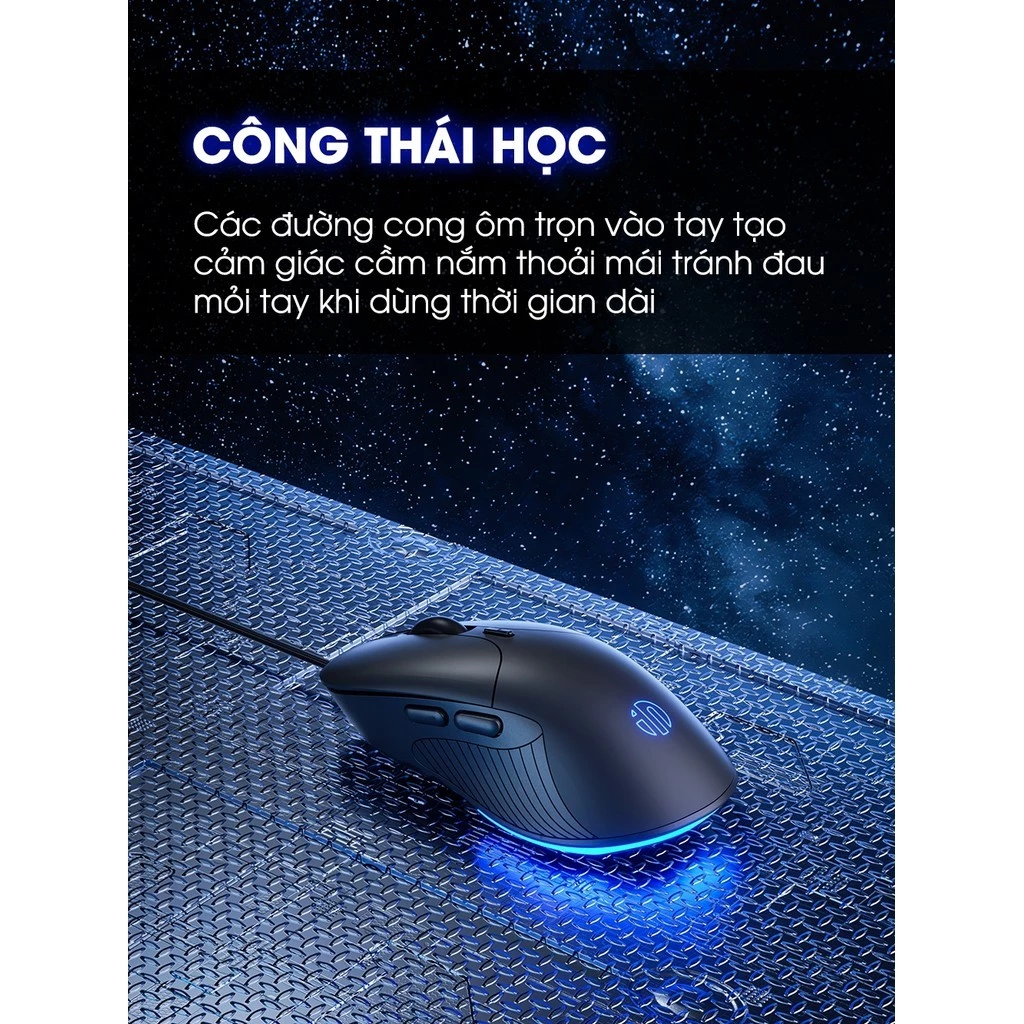 Chuột máy tính có dây TEKKIN B2 gaming silent tắt âm 6 nút bấm 8800 DPI có app