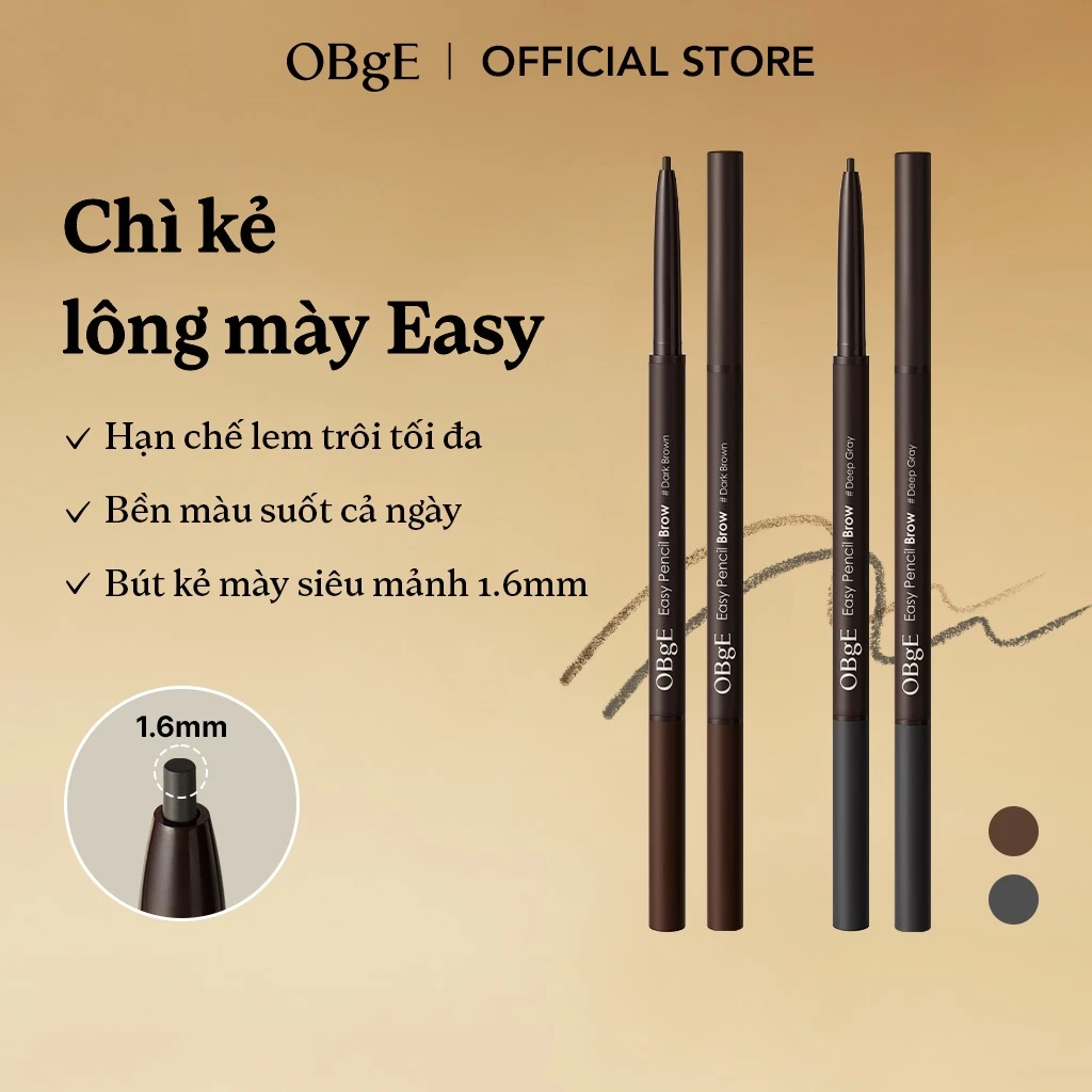 [OBgE Chính hãng] Chì kẻ mày Easy #Xám đậm / #Nâu đậm | Lông mày siêu mảnh | Giữ màu lâu trôi | Giảm thiểu lem trôi | Công thức cứng cáp và chắc chắn | 2 màu sắc tùy chỉnh cho nam giới